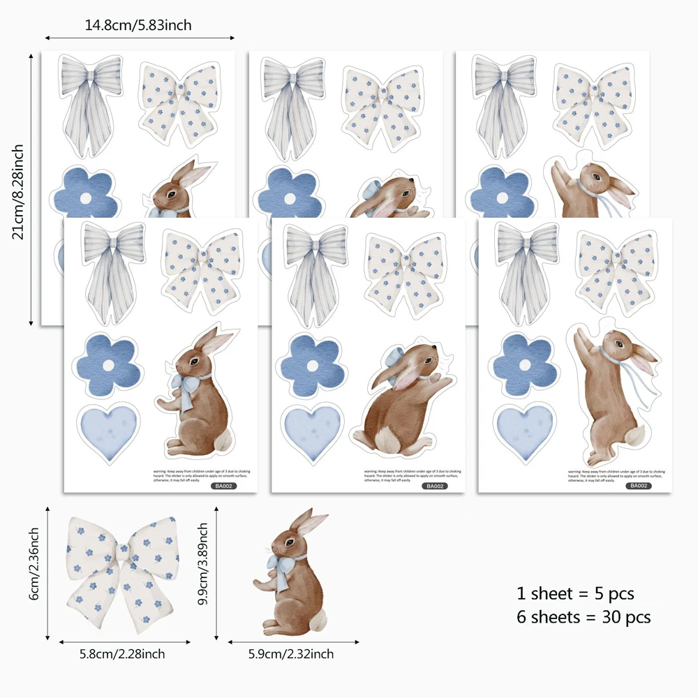ملصقات حائط على شكل أرنب ليبرتي، ملصقات حائط لاصقة على شكل أرنب بألوان مائية لطيفة وجميلة لغرفة الفتيات، ديكور قابل لإعادة الاستخدام