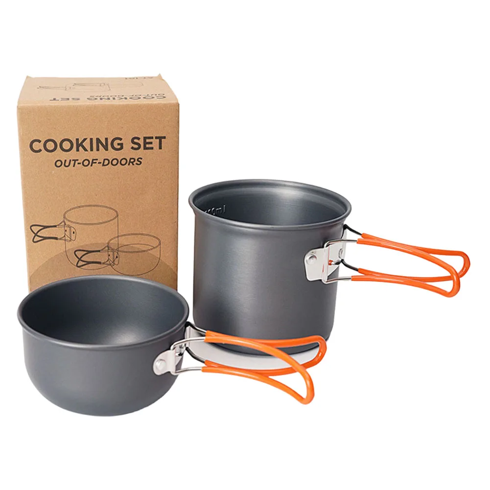 Hard Anodized Aluminum Portable Cooking Set with Nonstick Finish and Foldable Handles Ideal for Outdoor and Camping Use