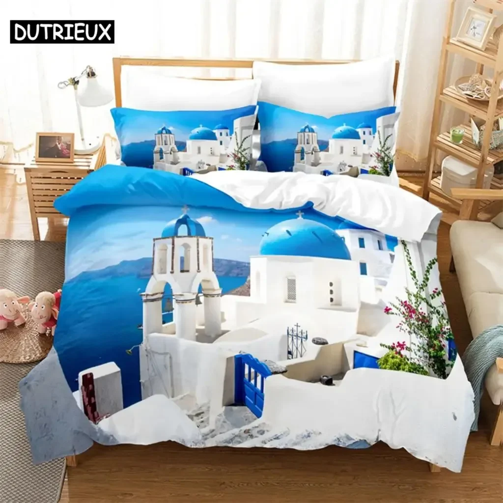 Seaside City Comfortable Duvet Quilt Cover Pillowcase Bedding Set Children Bedroom Decoration Home Textile