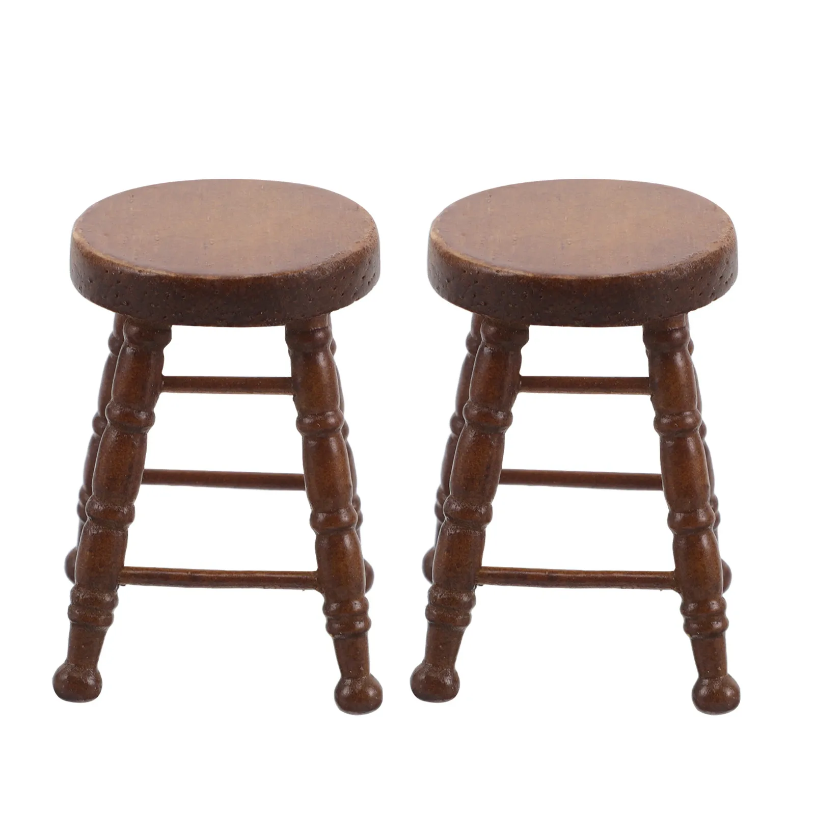 

2Pcs Miniature Wooden Round High Stool Ornament for Dollhouse Scene Decor Pretend Play Furniture Prop and DIY Accessories