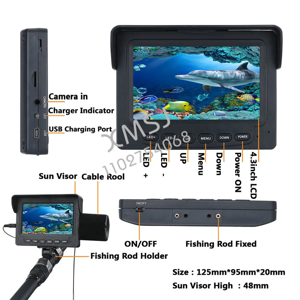 

15M/30M 1200TVL Fish Finder Underwater Ice Fishing Camera 6pcs IR LED Night Vision 4.3" LCD Monitor With DVR Function