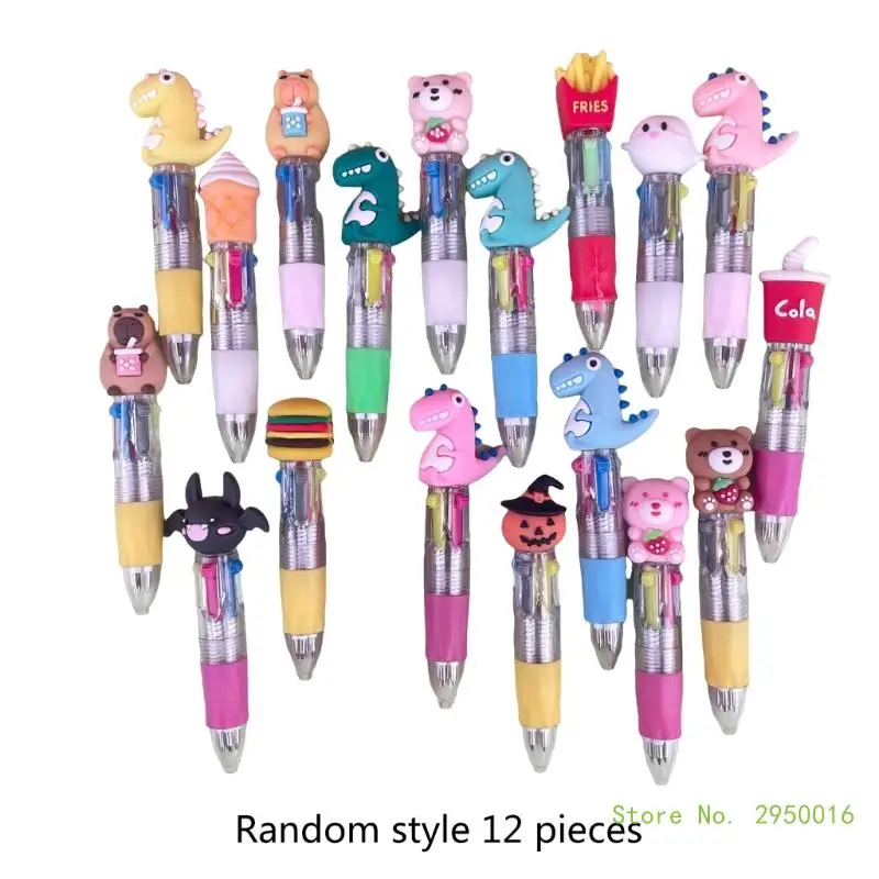 12Pcs Dinosaur Ballpoint Pen 4Color-in-1 Pen Retractable Multicolor Pen for Student Reward Christmas Stocking Filler