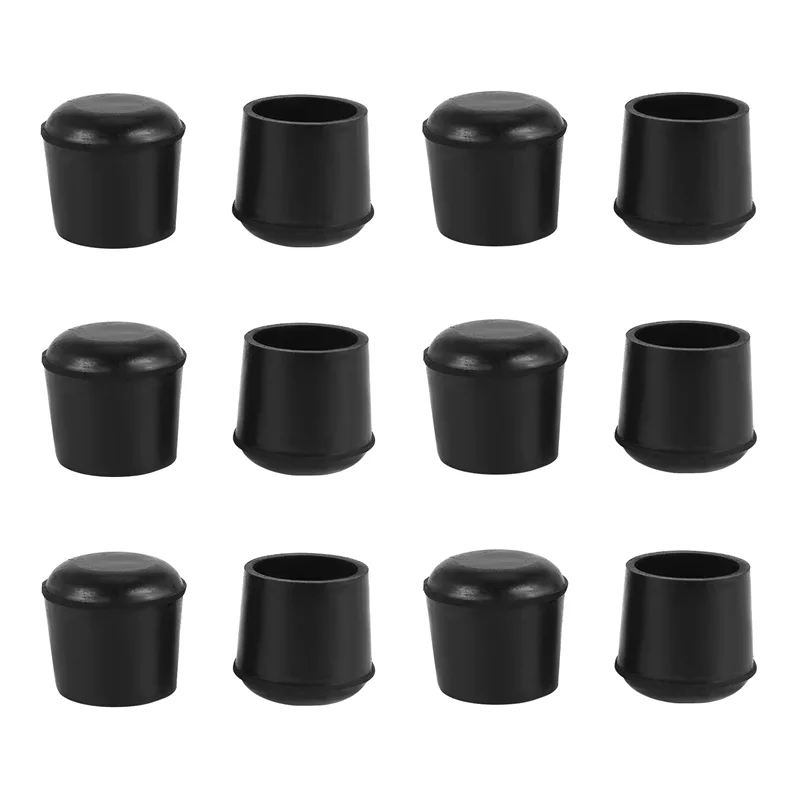 ABBY-ยางเฟอร์นิเจอร์ Crutch ฟุตสตูลเก้าอี้ขาเคล็ดลับ Pad 12 ชิ้นสีดํา