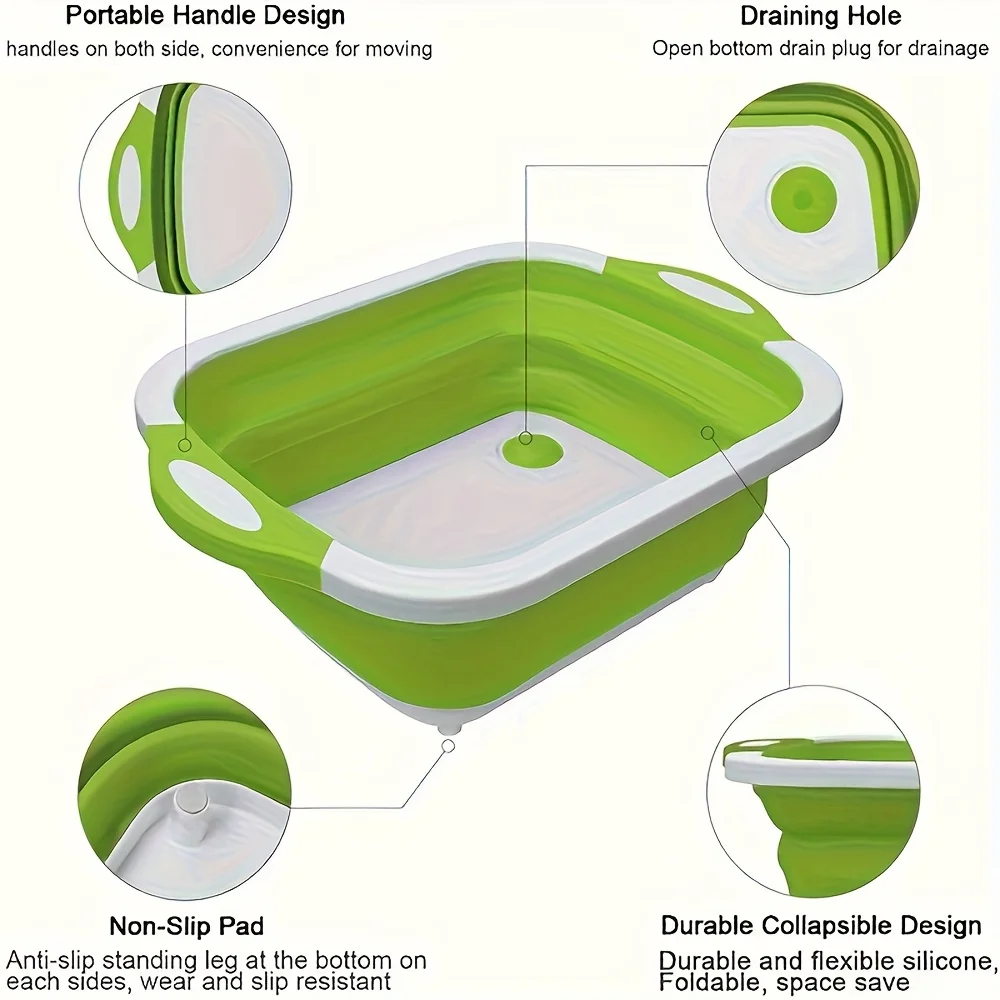 

1Pcs foldable cutting board, 3-in-1 multi-function kitchen washing tank and camping sink and fruit storage basket