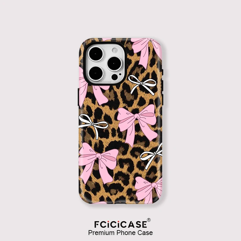 

Fcicicase Phone Case for iPhone 16 Pro Max 15 Pro 14 13 12 11 Matte Wireless Charging Hard Magnetic Leopard Bow Print Cover