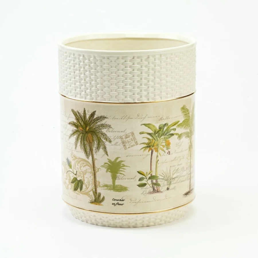 

Colony Palm Waste Basket for Bathroom or Bedroom Use, Ivory Color, Natural Fiber Texture, Lightweight Eco-Friendly Design