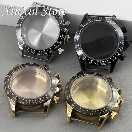 Imagen 1 del producto Caja de reloj de cristal de zafiro con cronógrafo de cuarzo de 40mm, bisel de cerámica de alta calidad, resistente al agua para movimiento Daytona VK63 VK64