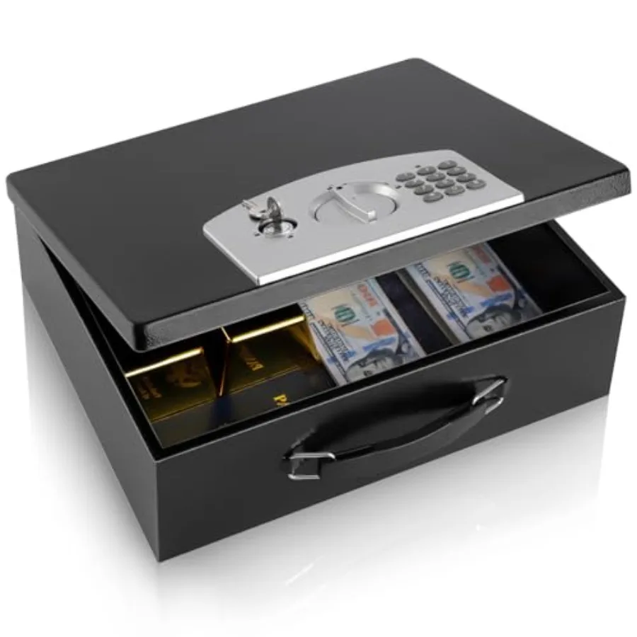 

Portable Metal Safe Box with Digital Code Lock, Fire Resistant Storage for Documents, Fireproof Safe Box, Car, Home, Office and