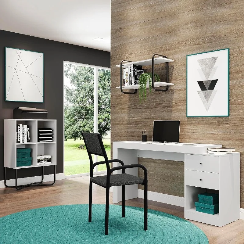 Bureau extensible avec étagère ouverte, bureau d'ordinateur blanc avec imprimante, proximité de stockage, wers, extensible de 47 pouces à 57 pouces