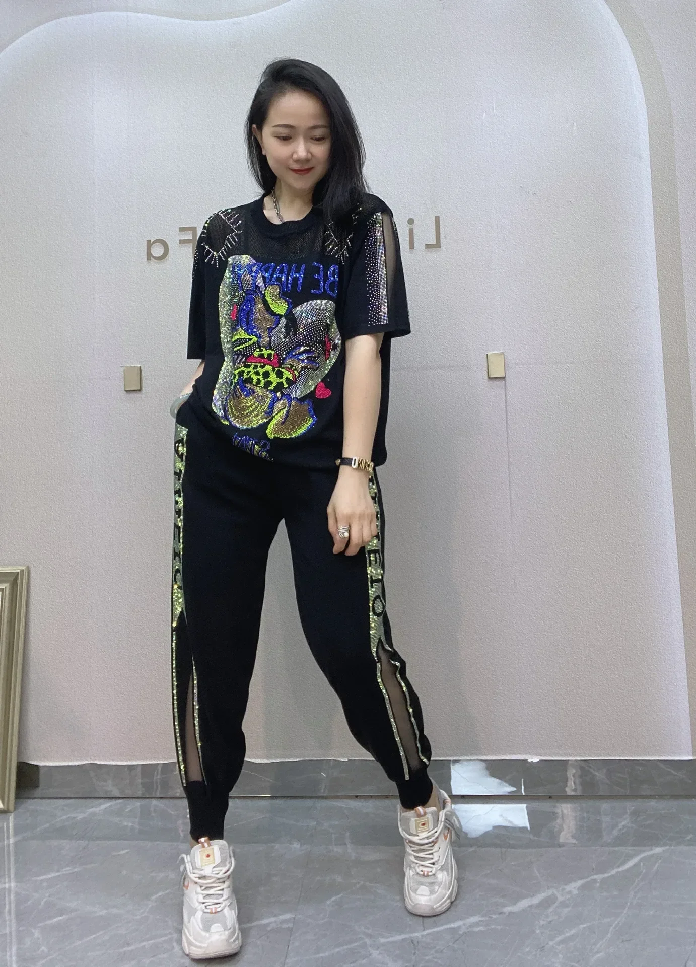 2026 Cartoon Diamonds Womens Two Peice Sets Casual Knitting Clothes Women Outfit Autumn Tracksuit Ensemble Femme 2 Pièces été