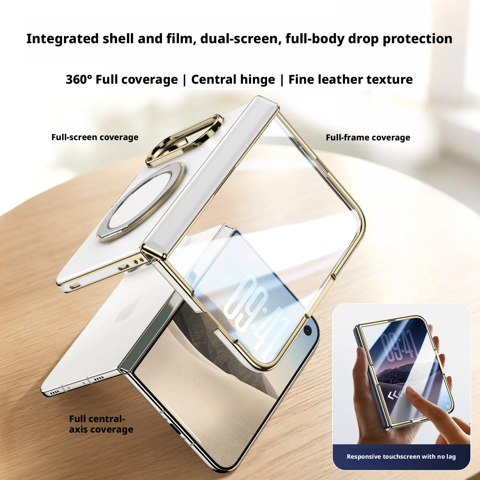 High-end Leather Case For iphone Duo Magsafe 360° Rotating Stand Full Coverage Central Hinge Protection With Glass Screen Cover