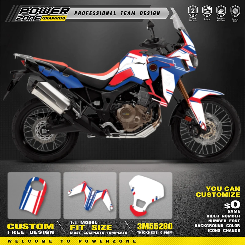 PowerZone Custom Team Graphics Backgrounds Decals Stickers Kit For Honda AFRICA TWIN CRF1000L 003