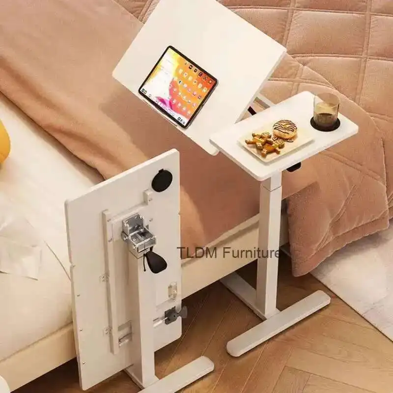 

White Bedside Movable Desk Pneumatic Lift Home Office Computer Desk Sofa Folding Table Bed Height Adjustable Students Furniture