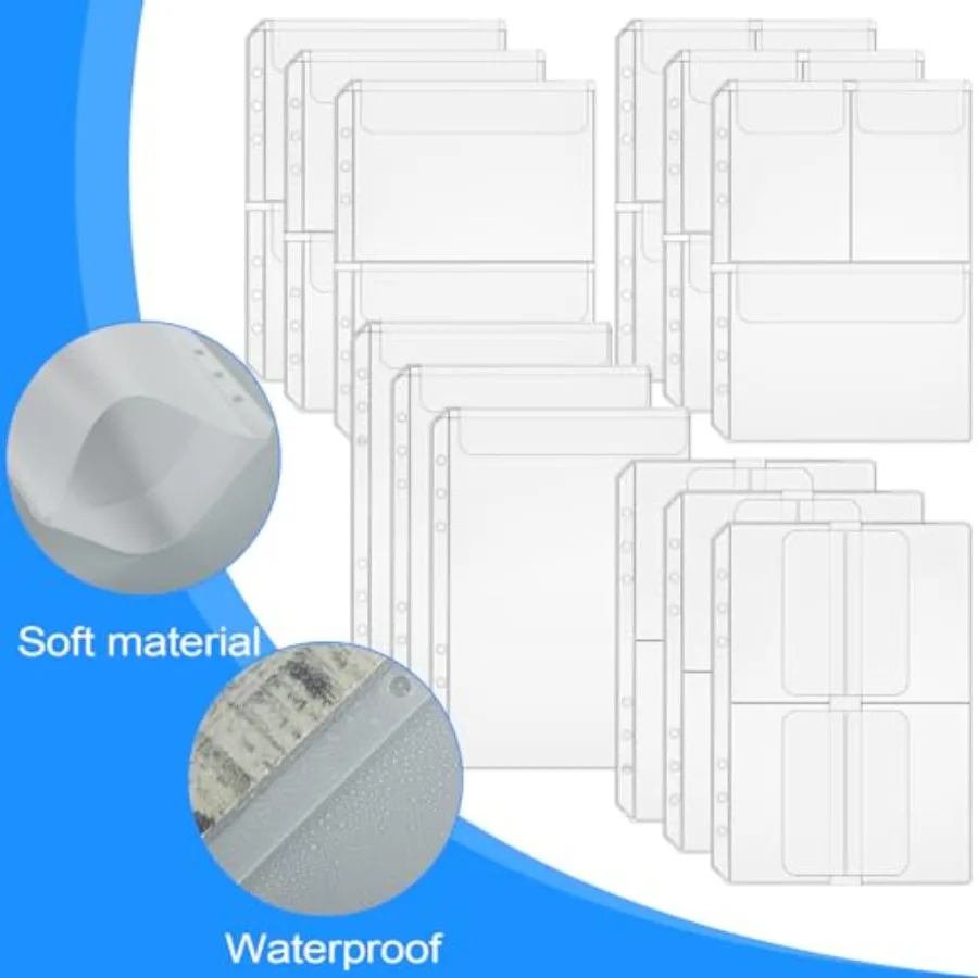 12 Pcs A5 Binder Organizer 6 Hole Pockets Cash Envelopes Photocard Sleeves and Mini Pockets for Binde