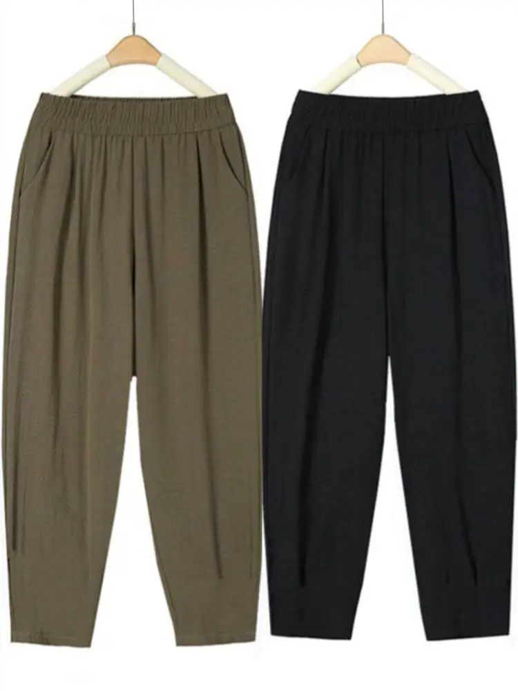 

High Waist Thin Style Harlan Pants for Middle-Aged Mothers Summer Casual Loose Fit Elderly Women's Eighteen Pants