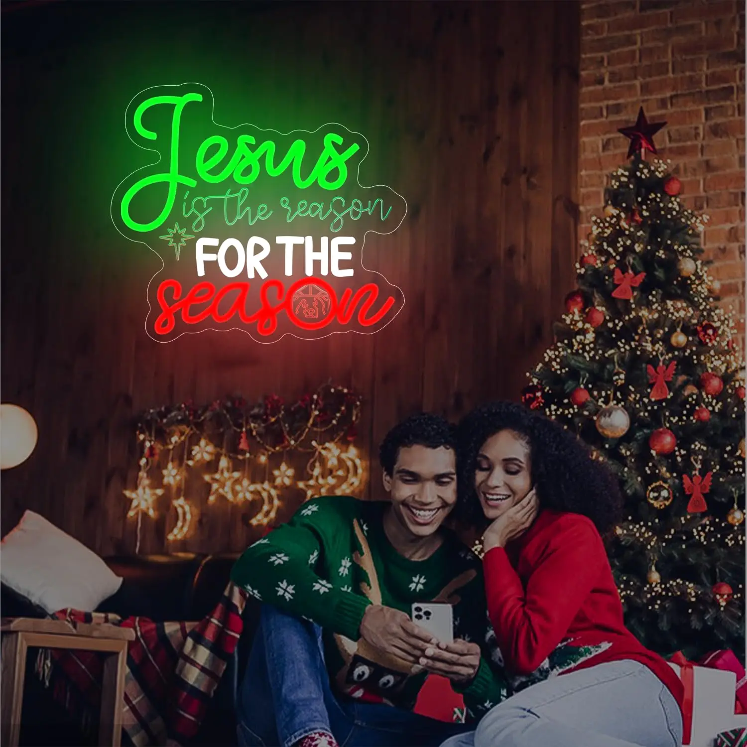 Jesus é a razão para a temporada sinal de néon para decoração de parede natal iluminar sinal para sala estar quarto festa decoração de natal