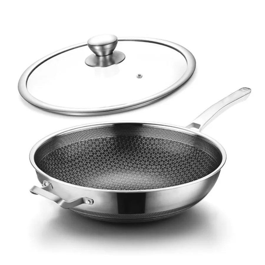 

Hybrid Nonstick Lid, duction Non Stick Staless Steel Large Deep sandStir-Fry s, Stay-Cool Handle Skillets, PFOA Free Cookware