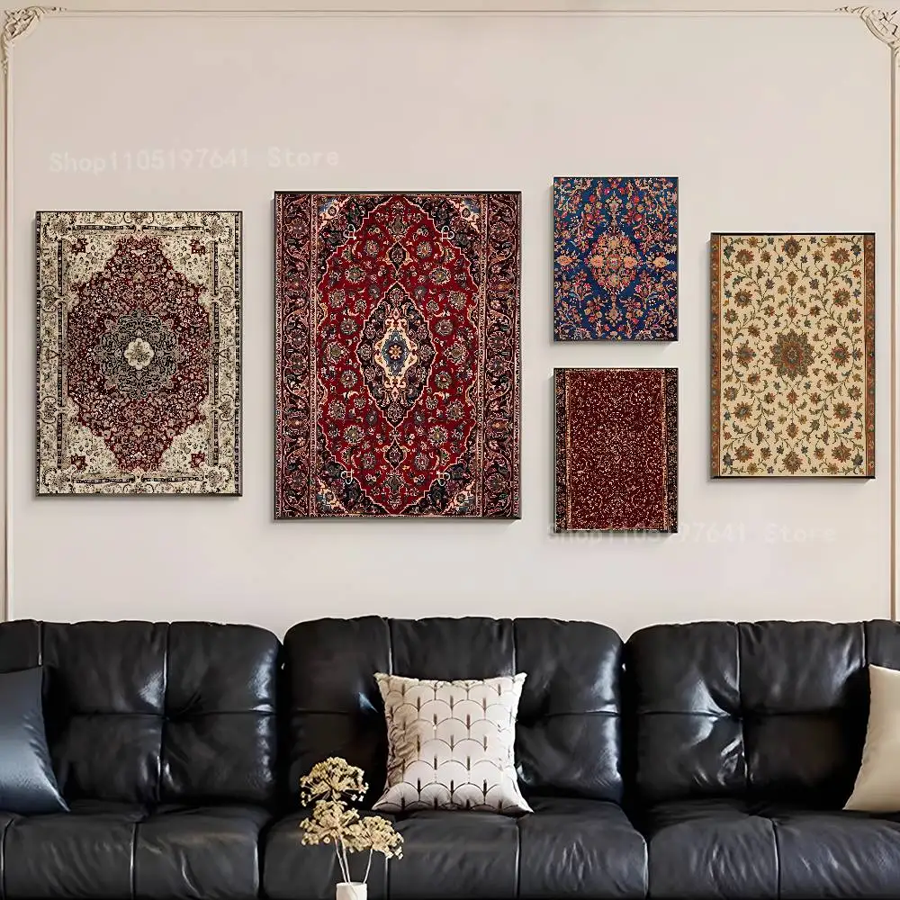 Persian Carpet Floral Pattern Club Bar Paper Vintage Poster Wall Art Painting Bedroom Study Stickers