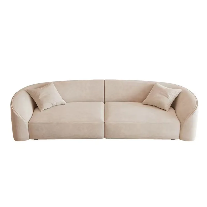

Nordic small apartment living room sofa leave-in technology cloth cream style Internet celebrity curved three-person modern si