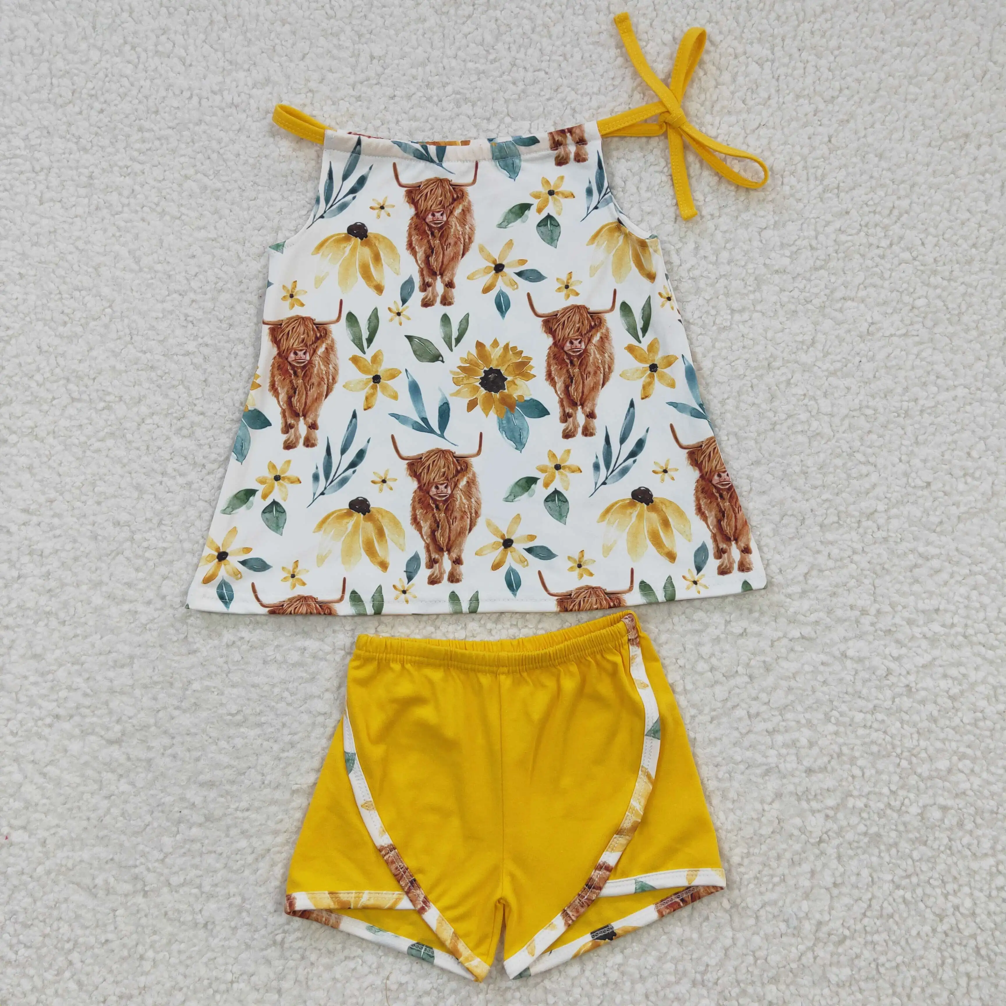 

GSSO0207 Toddler Girl Summer Outfits Sleeveless Top With Yellow Shorts Kids Boutique Outfits