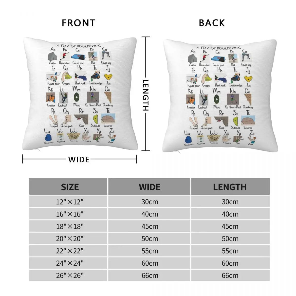 A To Z Of Bouldering Pillowcase Polyester Linen Velvet Printed Zip Decor Pillow Case Room Cushion Cover