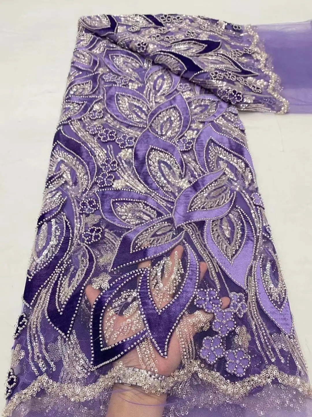 African French Sequined Beaded Lace Fabric 2024 High Quality Nigerian Embroidered Fabric Dress Material For Party Sewing DP0142