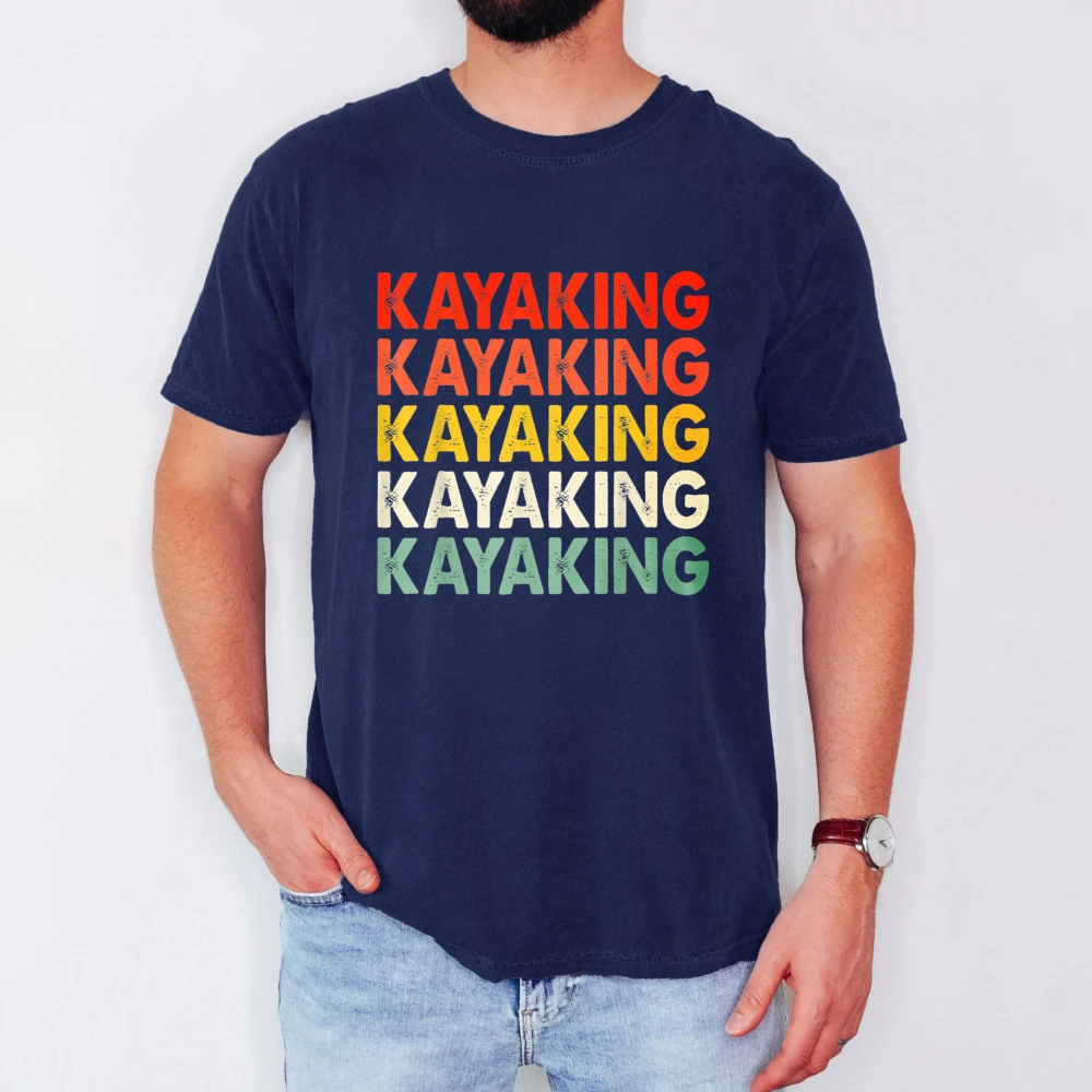 Kayaking Retro Vintage T-Shirt Harajuku Men Clothing Graphic T Shirts Funny Outdoors High Quality Cotton Short-sleev Casual Tees