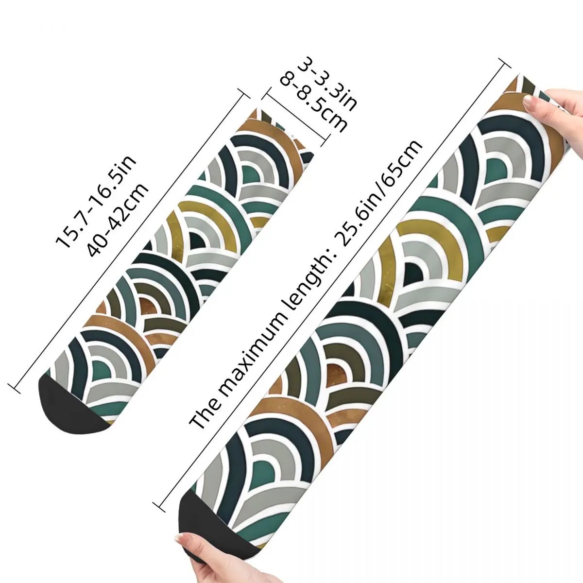 Sock for Men Japanese Seigaiha Wave Teal And Bronze Palette Hip Hop Japanese Wave Quality Pattern Printed Crew Sock Casual Gift