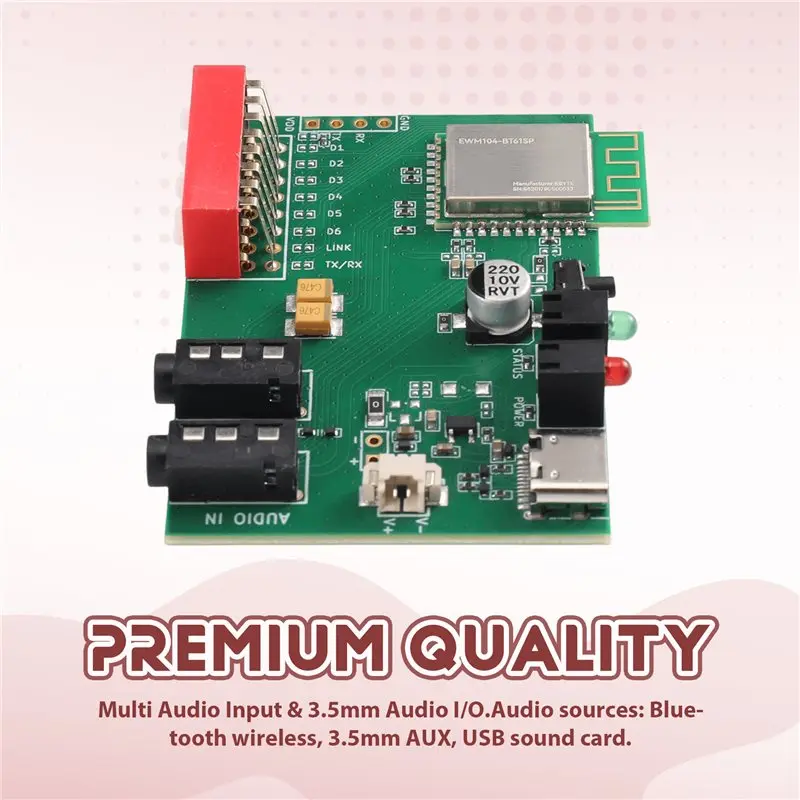 Voltvibe-EWT104-BT61SP Bluetooth Audio Development Board BLE5.4 Audio Data Transmission Broadcast Module Dual 3.5Mm AUX Input