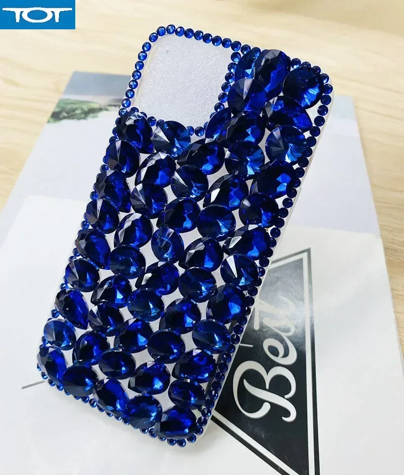 

Gem Blue Diamond Glitter Phone Case for Women, Luxury Rhinestone Cover, For Samsung A70S, A22, A32, A52, A71, A51, A72, A73, A53