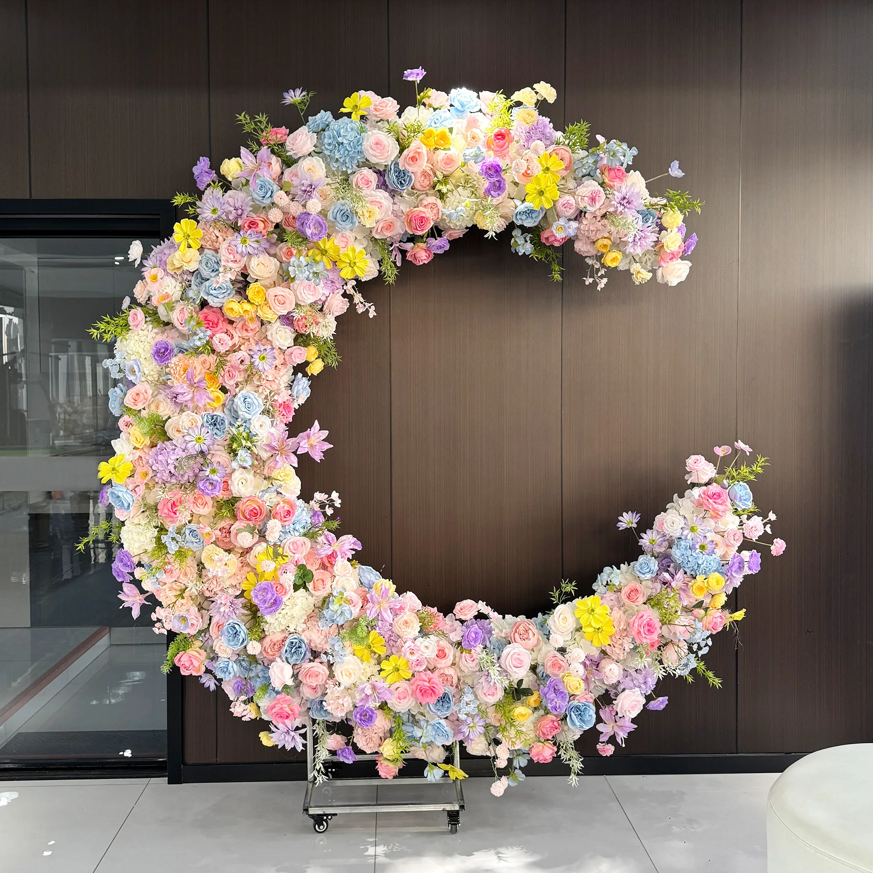 Wedding decoration background floral Monet Garden Moon Arch, stage welcome simulation silk flower finished flower wall