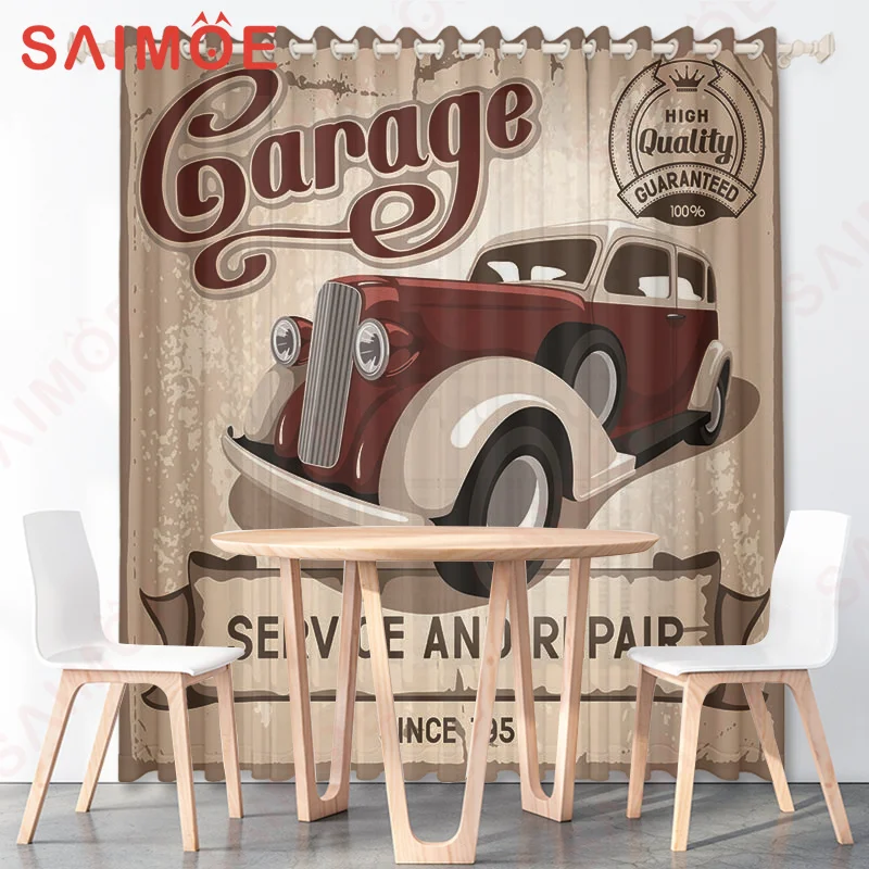 European American Retro Car Outdoor Custom Curtain City Building Poster Custom Thin Polyester Fabric Office Decoration with Hook