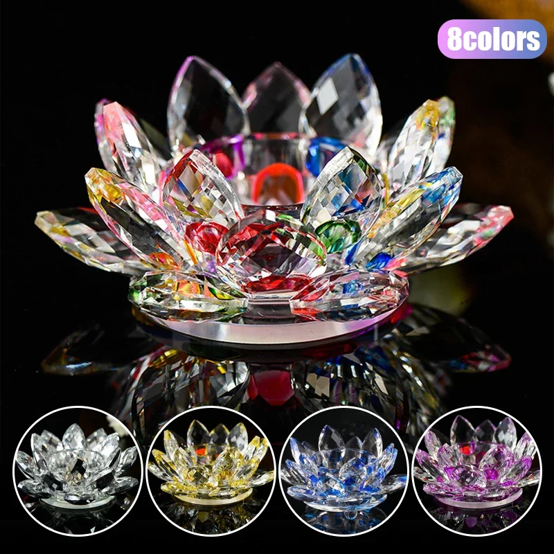 

110mm Quartz Crystal Lotus Flower Crafts Glass Candlestick Fengshui Ornaments Figurines Home Wedding Party Decor Gifts Souvenir