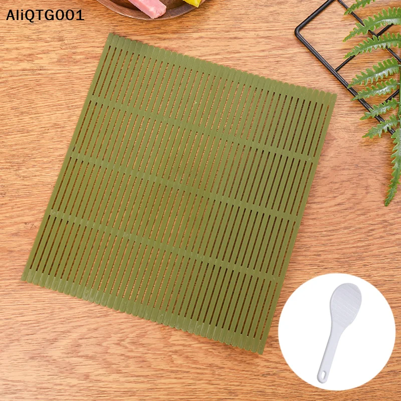 Kit grande de plástico verde para hacer sushi, paletas de arroz Kimbap Onigiri, estera de sushi de bambú, herramienta de rollo de sushi DIY para el hogar y la cocina