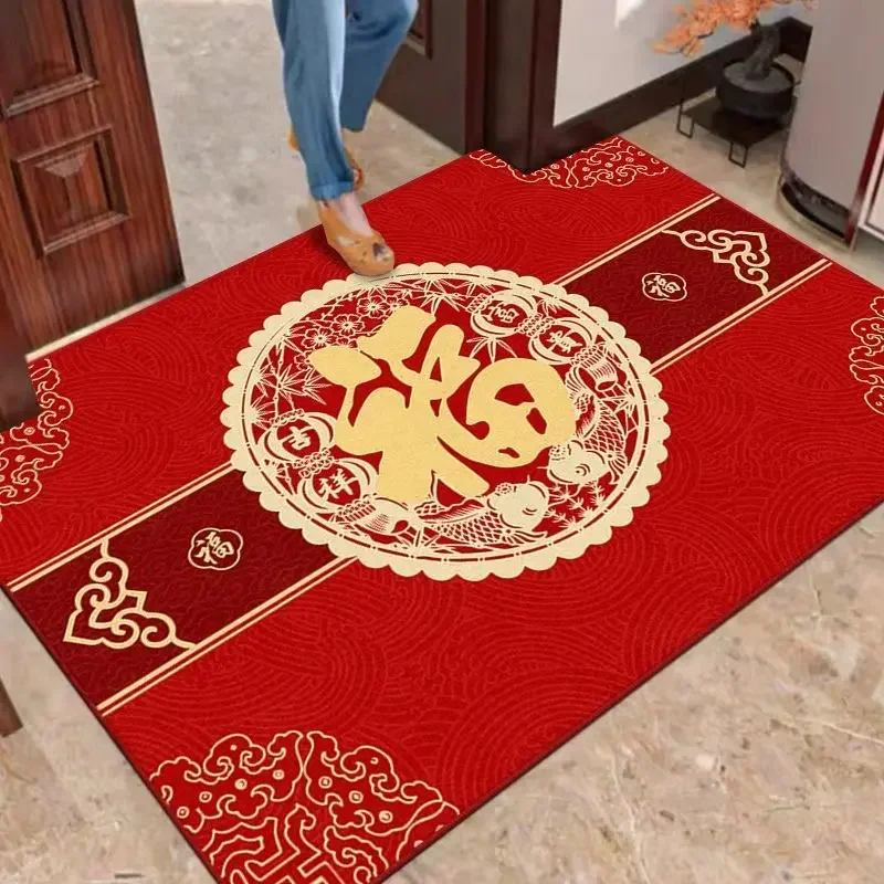 

Chinese New Year Entry Door Mat Door Mat Entry And Exit Safe Red Festive Doormat Fu Character Carpet Home Decoration