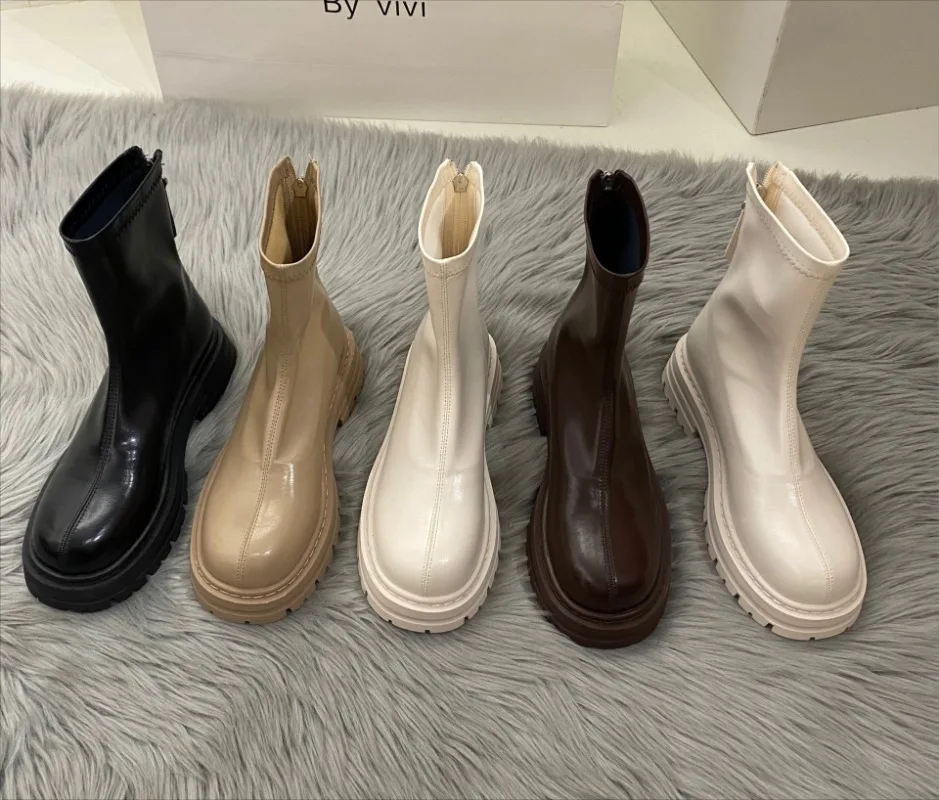 2024 New Platform Shoes Women Boots Round Toe Zipper Spring Autumn Fashion Ankle Female Botines De Mujer Chelsea Boots bottines