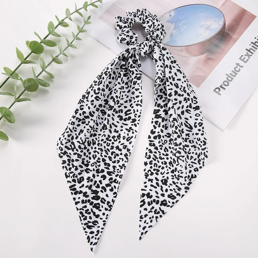 New Fashion Vintage Leopard Print Elastic Long Ribbon Hair Bands Ponytail Scarf Hair Tie Women Scrunchies Hair Accessories