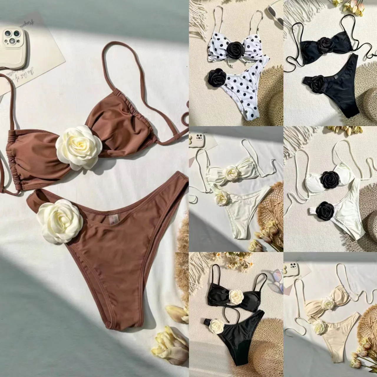 Stylish three-dimensional flower bikini suit Lazada sexy beach resort bikini swimsuit  Tankini Swimsuits Women Bathing Suit biqu