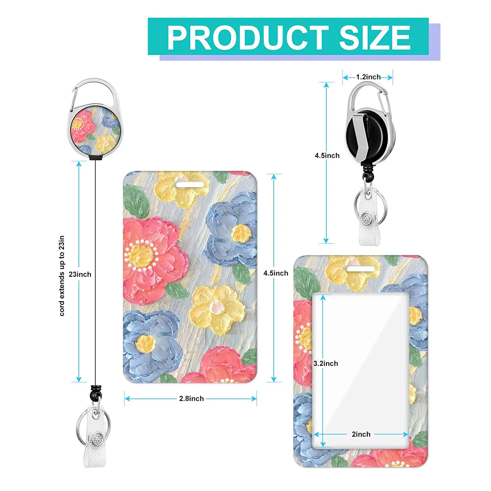 Imagem -05 - Staff Work Card Cover Holder Correia de Pescoço Emblema Retrátil Reel Clip Floral id Name Card Case do Empregado Lanyard Novo