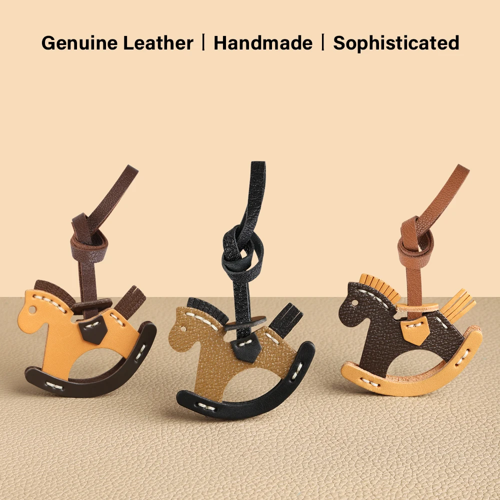 CRAZYSMITH Genuine Leather Bag Charm Lanyard Horse Pendant for LV Bag Hanging Ornament Keychain Gift Decoration Bag Accessories