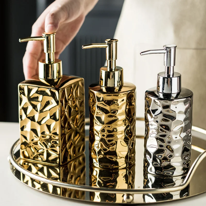 Luxury Irregular Ceramics Soap and Gel Dispenser Bottle Creative Golden Sliver Empty Shampoo Bottle Bathroom Storage Accessorie