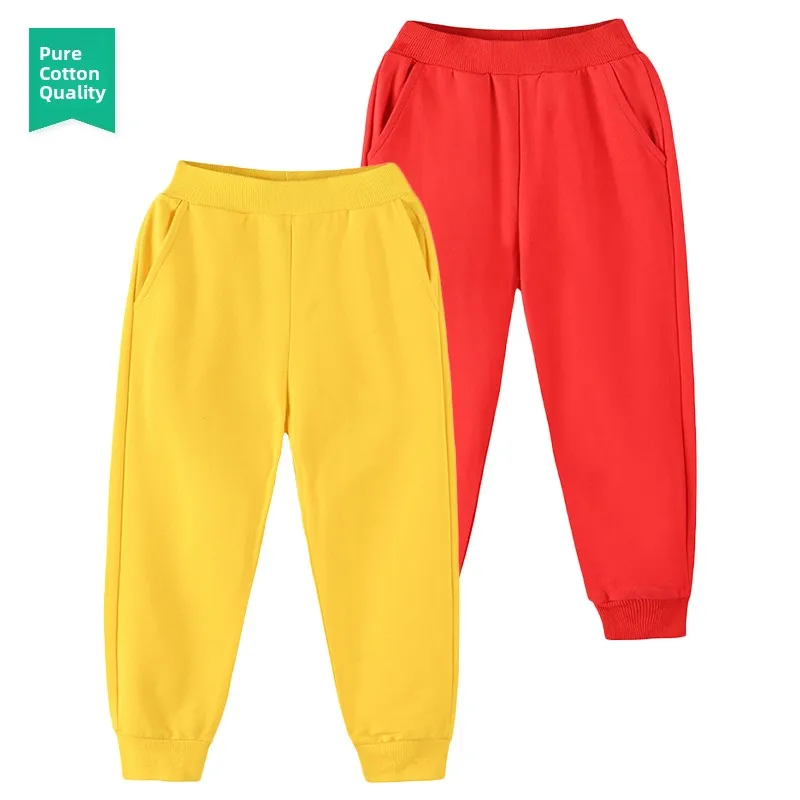 Cotton Sweatpants for Boys And Girls Ages 2-12 Orange And Blue Yellow Casual Long Pants Non-Fleece Elastic Waistband