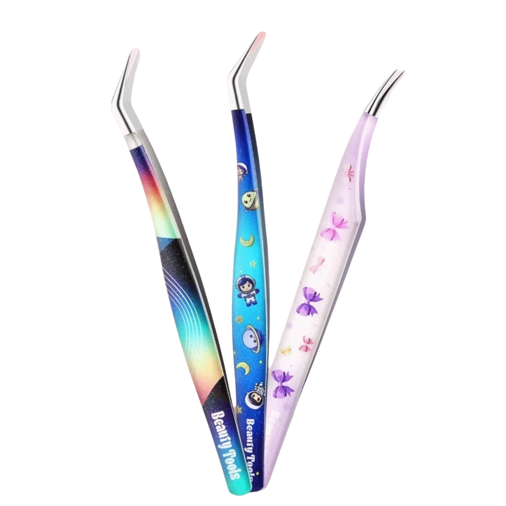 Stainless Steel Precision Craft Tweezers Anti-static Cartoon Sticker Pickup Tool Non Slip Grip High Precision