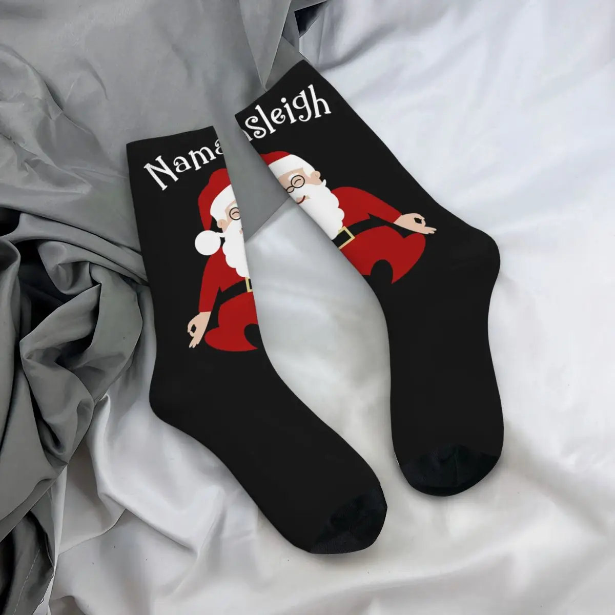

Crew Stockings Namasleigh Santa Yoga Pose Meditate Holiday Christmas Premium Socks Crazy Hip Hop Long Socks for Men Women