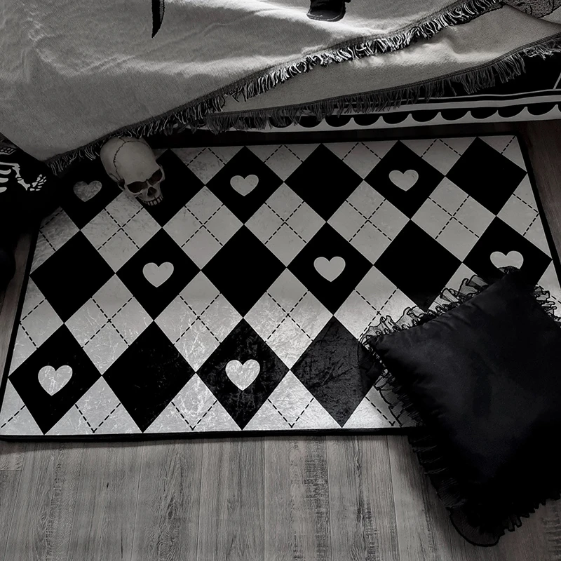 

Punk Style Living Room Decoration Dark Carpet Literary Girl Rugs for Bedroom Halloween Gothic Thickened Rug Home Entry floor Mat
