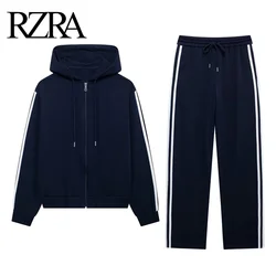 Rzra-女性用フード付きスポーツジャケット,ハイウエストワイドレッグパンツ,コート,サイドストライプ,秋の服,新しい,オリジナル,2022