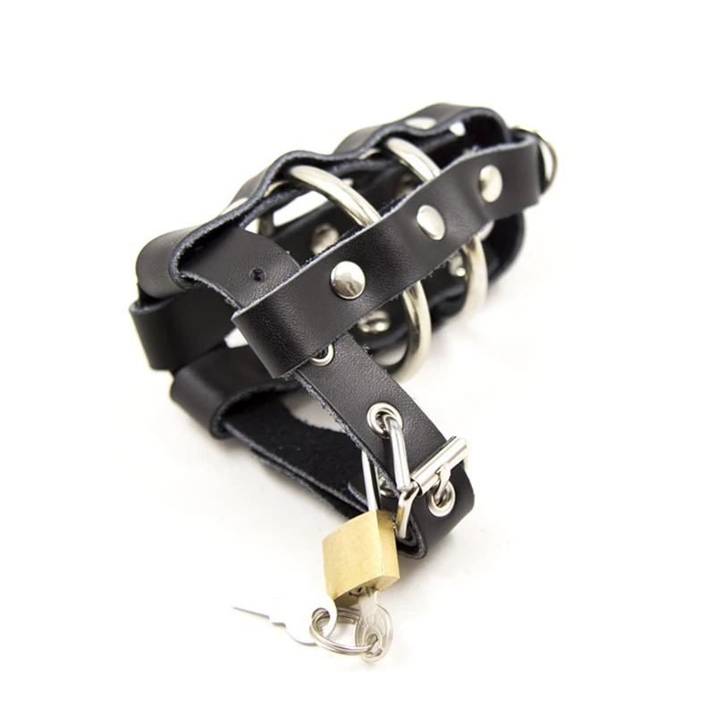 Leather Metal Penis Lock Chastity Cage Male BDSM Bondage Chastity Device Penis Sleeve Cock Cage Adult Games Sex Toys for Men Gay