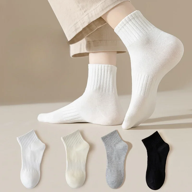 Wide Striped Elastic Mouth Cotton Socks Women White Breathable Sports Comfortable Casual Athletic Cut Solid Short Ankle Socks