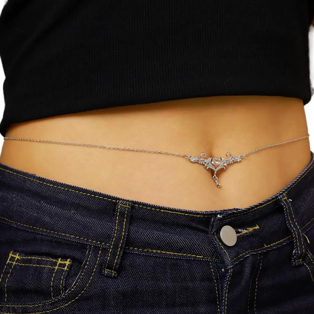 Gotische Herzflammen-Taillenkette, sexy Punk-Metall-Bauchkette, Y2K-Körperkette für Strand-Bikini-Party-Outfit-Schmuck