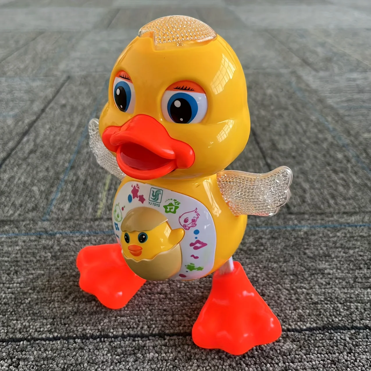 Dansspeelgoed Eend met zwaailichten Muziek Cartoon Pluche voor peuters Roterende vleugels Bewegende ogen Werkt op batterijen Cadeau